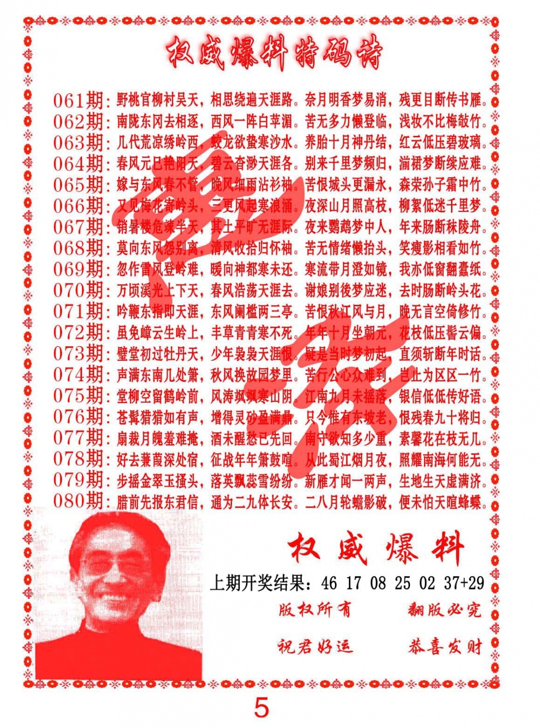 062期权威爆料特码诗[图]