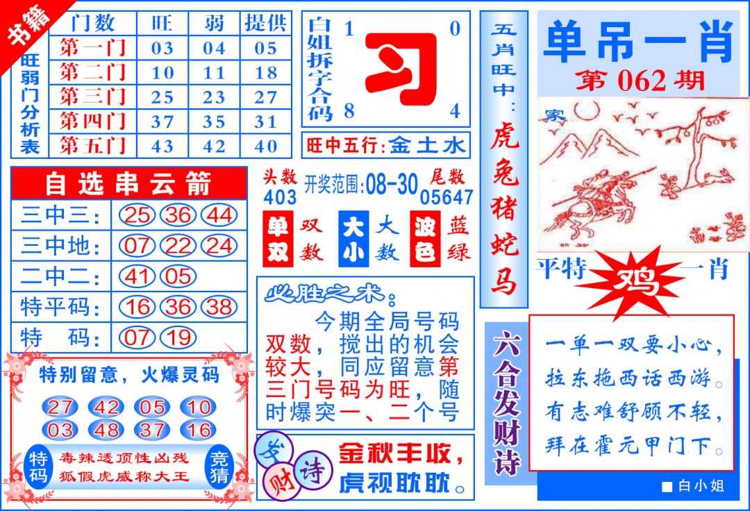 062期澳门单吊一肖[图]