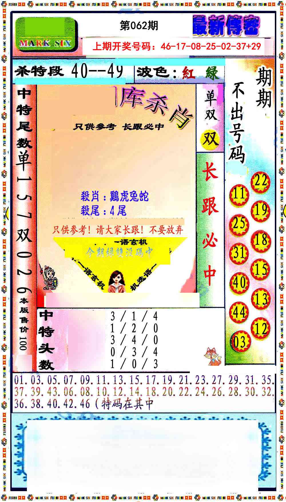062期最新传密绝杀6肖[图]