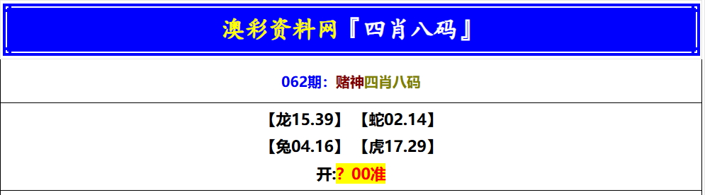062期赌神四肖八码[图]